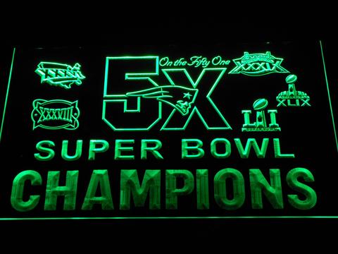 New England Patriots 5X Super Bowl Champions Logos neon sign LED