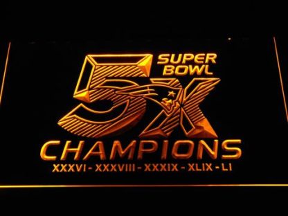 New England Patriots 5X Super Bowl Champions neon sign LED