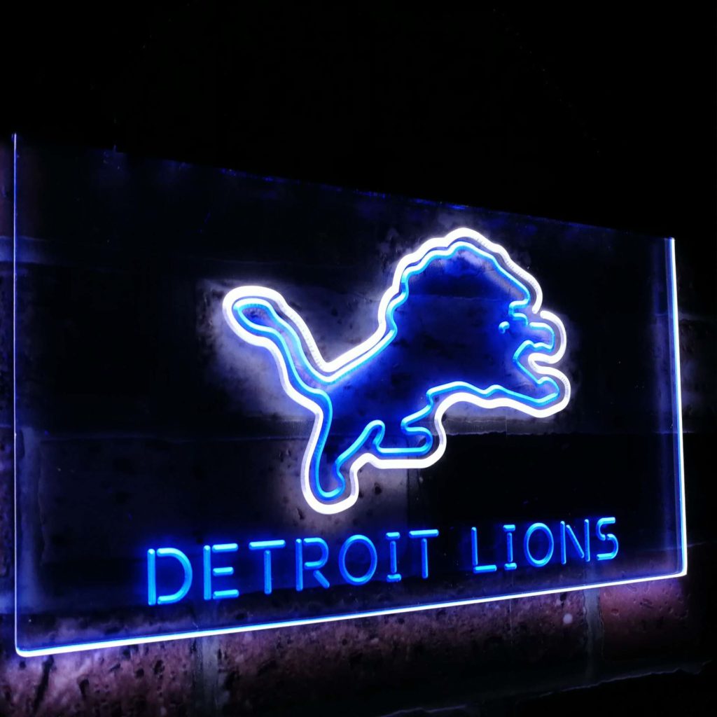 Detroit Lions Football Bar Decoration T Dual Color Led Neon Sign